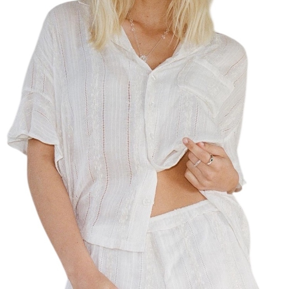 Princess Polly Bennie White Button Up Embellished Shirt Sz 4 - Picture 3 of 7